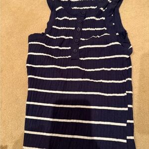 Heart Hips Navy and White Striped Kids Tank Top